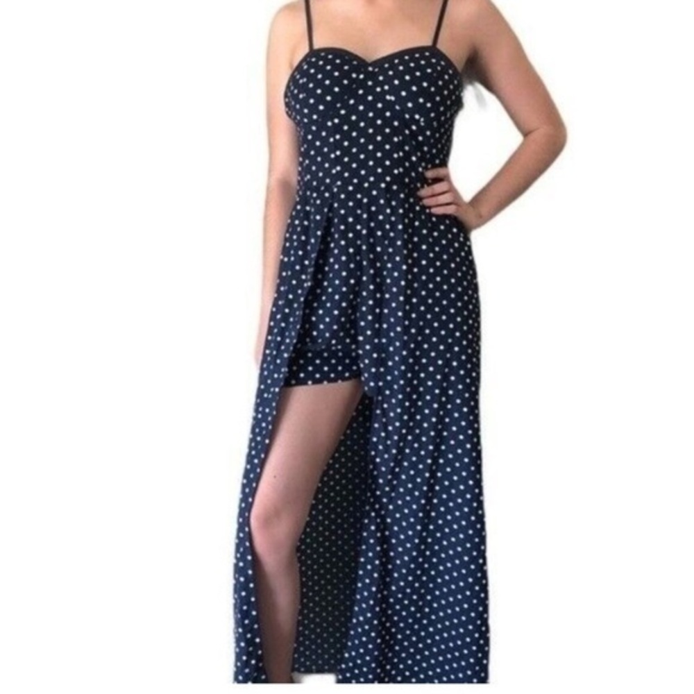 Band of Gypsies Navy and White Polka Dot Romper with Adjustable Straps Size Med